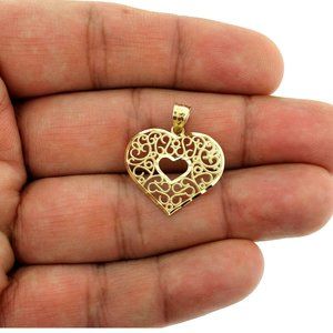 10K Yellow Gold Diamond Cut Heart Pendant